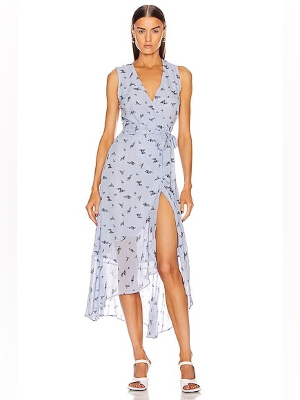 GANNI Printed Georgette Sleeveless Wrap Dress, Size 38 (US 6/8) Retail $520